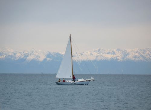 Il golfo di Trieste con le Alpi sullo sfondo